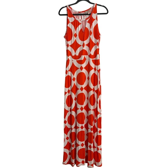 Banana Republic Dresses & Skirts - Banana Republic Orange White Geometric Circle Print Sleeveless Maxi Dress Small